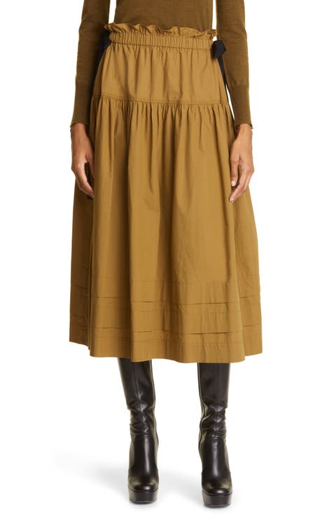 Astra Tiered Drawstring Cotton Midi Skirt
