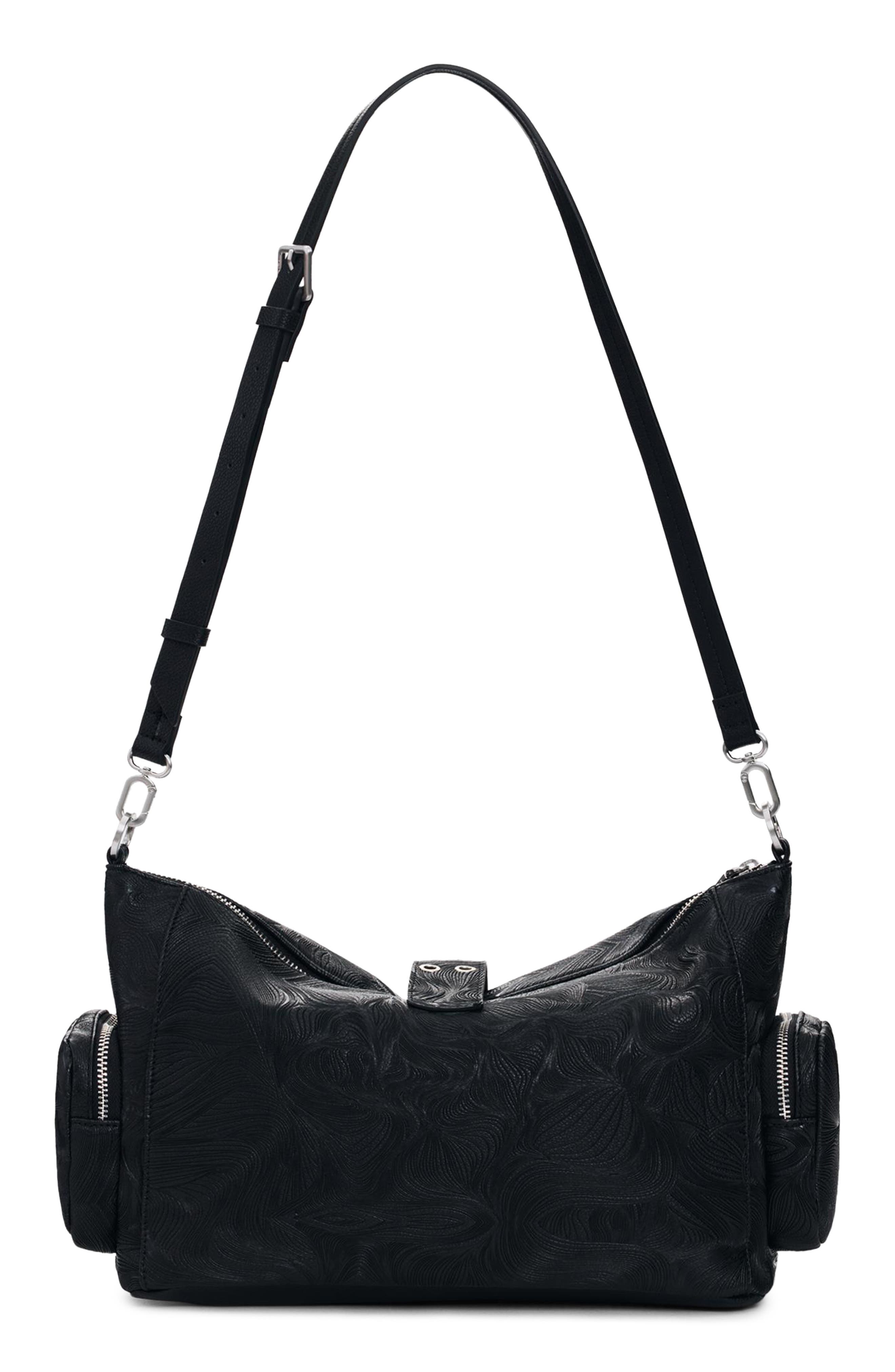 Desigual Embossed Faux Leather Handbag, Alternate, color, Black