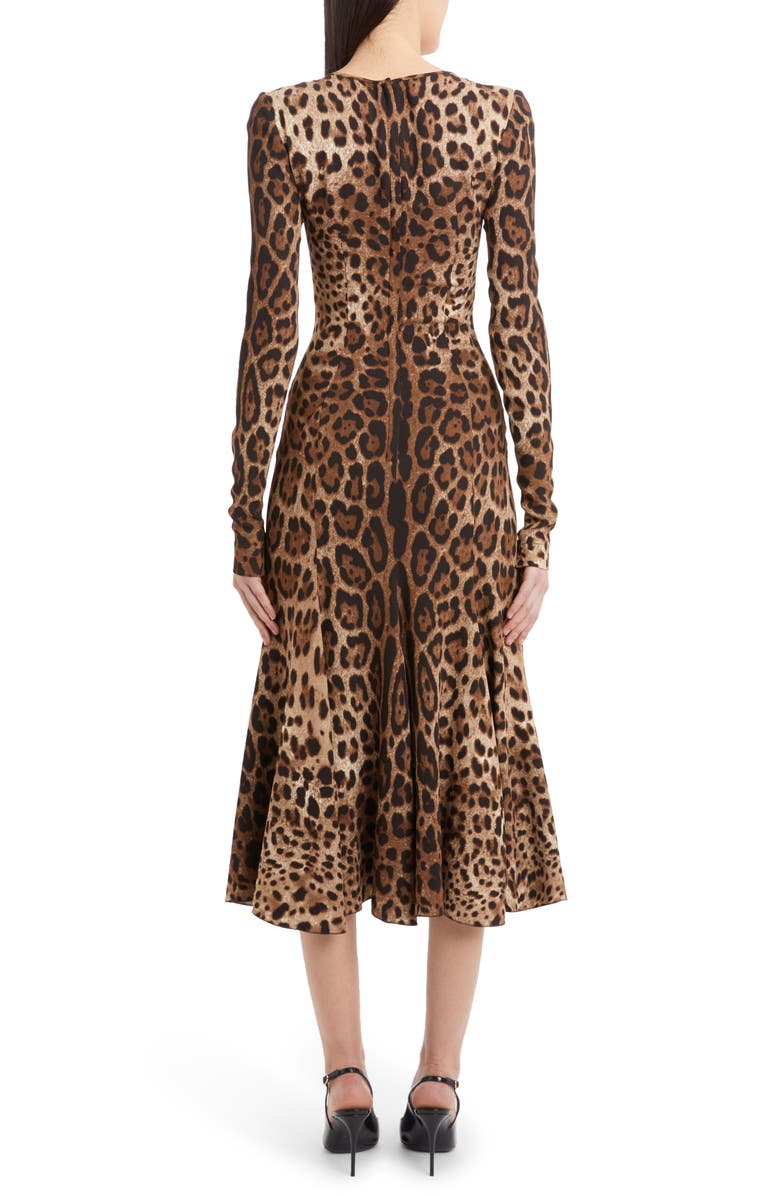 Dolce&Gabbana Leopard Print Long Sleeve Cady Midi Dress, Alternate, color,