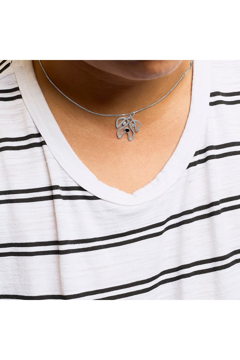 Silver Diamond Accent Pug Dog Pendant Necklace, Alternate, color, White