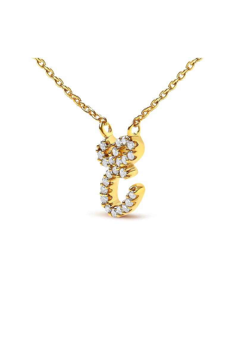 14K Gold Diamond Accent "A-Z" Initial Script Style Pendant Necklace, Alternate, color, Yellow Gold | E