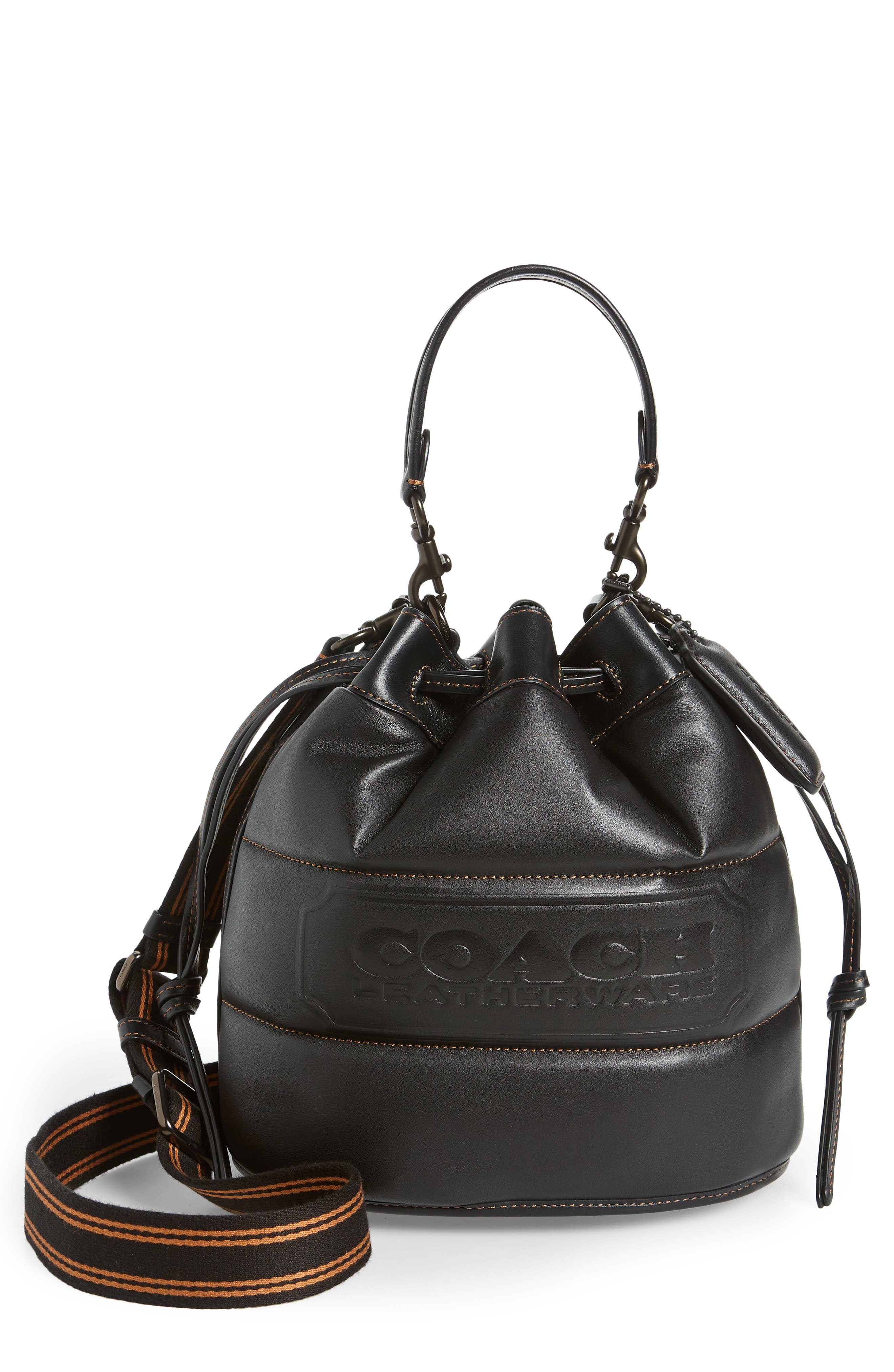 COACH Quilted Badge Leather Field Bucket Bag, Main, color, 