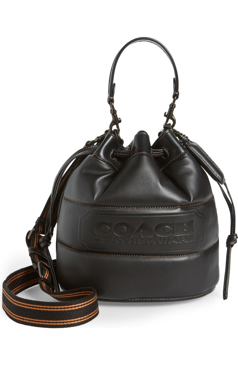 COACH Quilted Badge Leather Field Bucket Bag, Main, color,