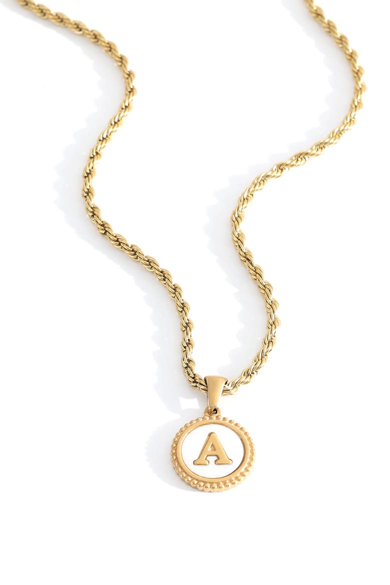 Mother of Pearl Disc Letter with Rope Chain Necklace, Main, color, Letter A