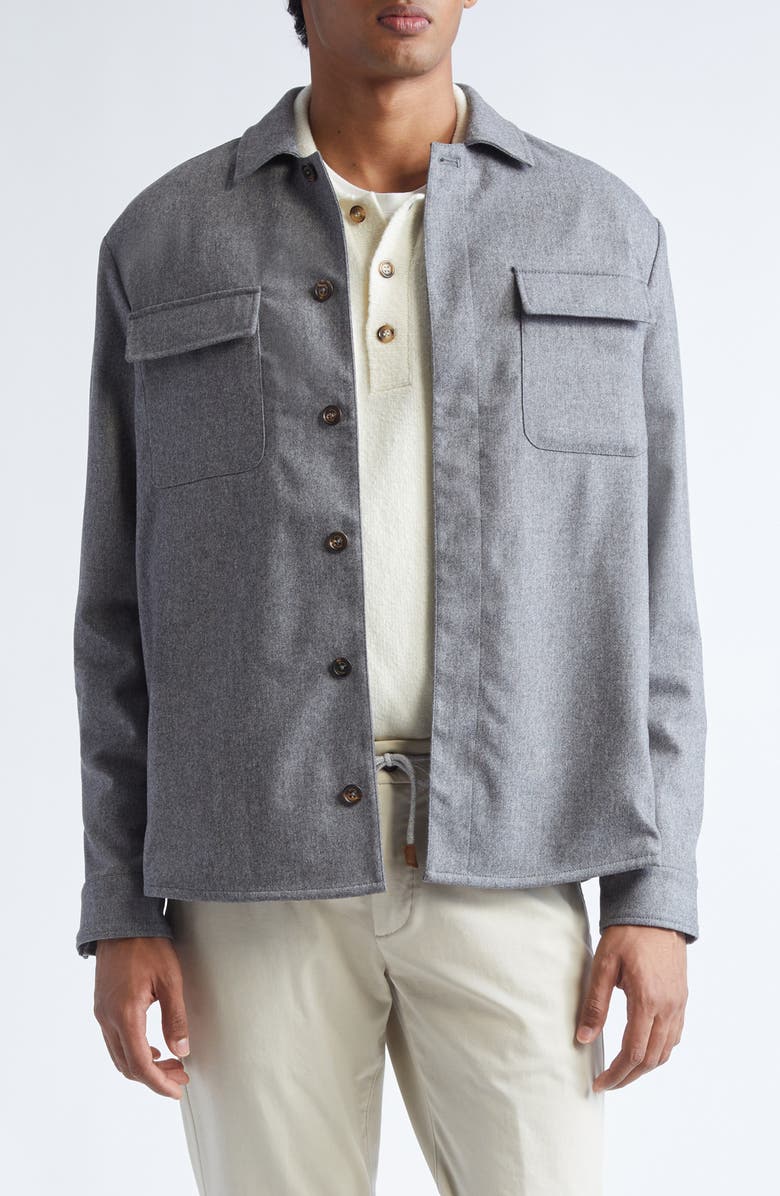 Eleventy Stretch Virgin Wool & Cashmere Overshirt, Main, color, 14 Medium Gray Melan