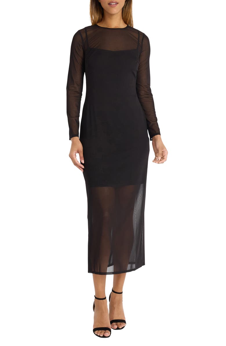 DONNA MORGAN FOR MAGGY Long Sleeve Mesh Maxi Dress, Main, color, 