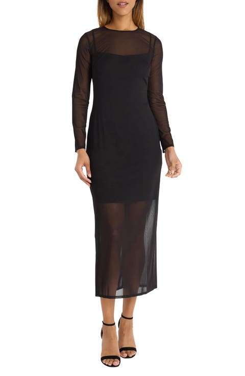 Long Sleeve Mesh Maxi Dress
