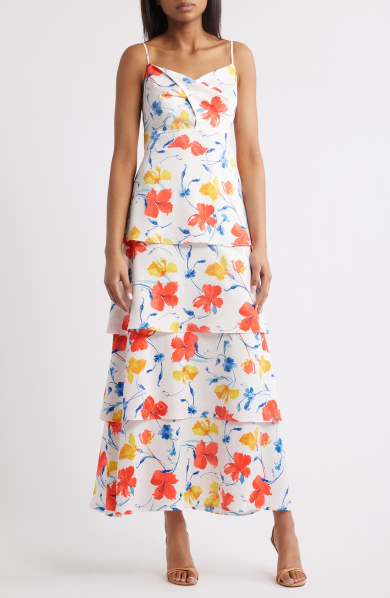 Anne Klein Floral Cowl Neck Tiered Dress, Main, color,