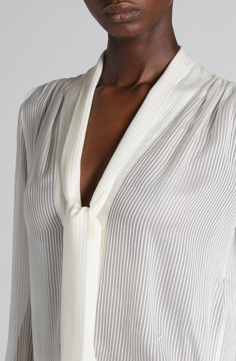 TOM FORD Microstripe Tie Neck Silk Chiffon Button-Up Shirt, Alternate, color, 