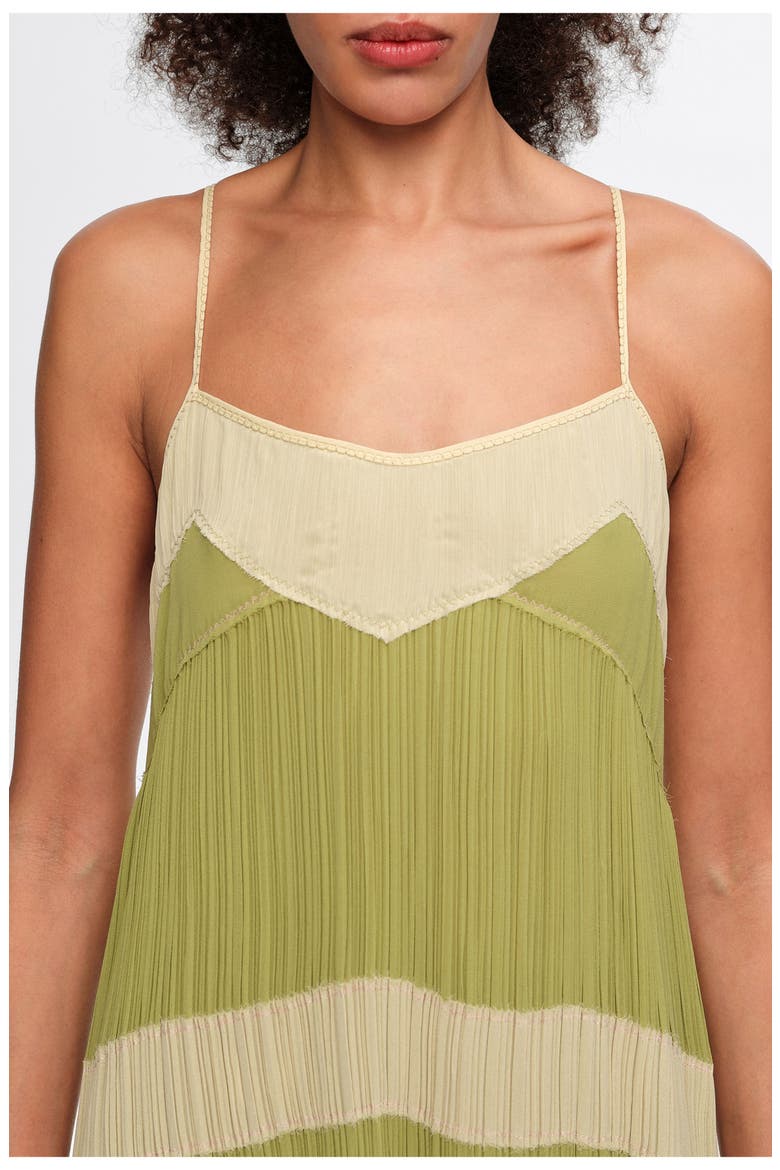 Two-Tone Pleated A-Line Strappy Dress, Alternate, color, LIGHT GREEN