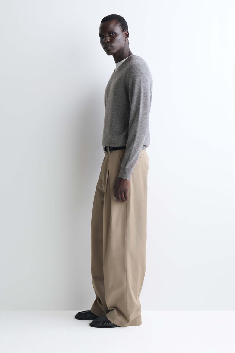 Pleated Cotton Relaxed-Fit Wide-Leg Pants, Alternate, color, BEIGE
