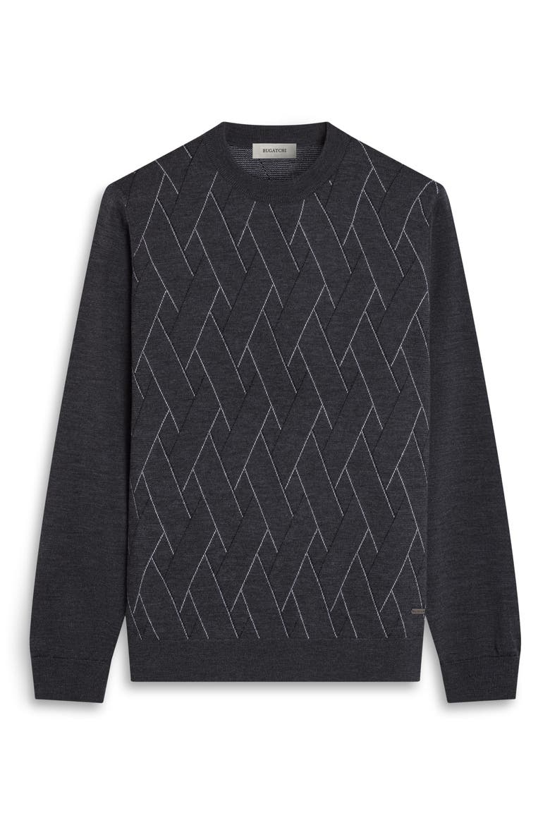 Geometric Extrafine Merino Wool Crewneck Sweater, Alternate, color, ANTHRACITE
