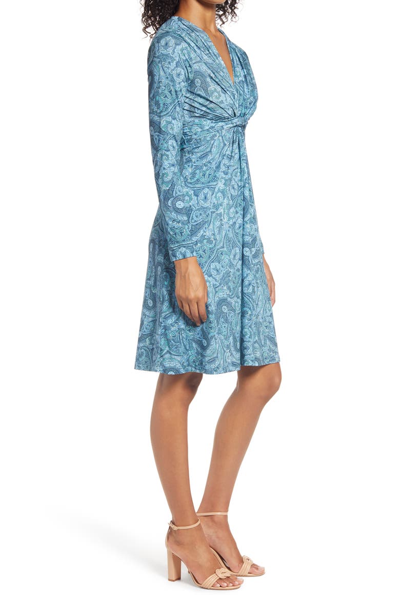 Paisley Print Twist Front Long Sleeve Jersey Dress, Alternate, color, COUNTRY BLUE