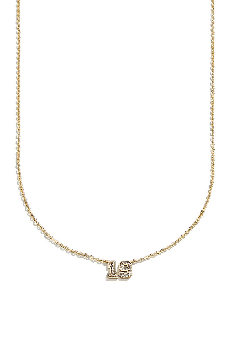 BaubleBar Varsity Number Custom Necklace, Alternate, color, Gold/ Clear