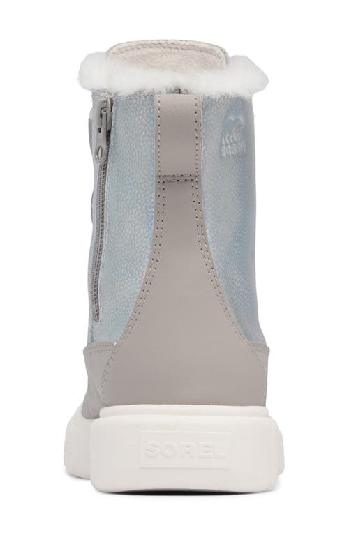 Sorel Kid's Explorer Iii Iridescent Calf Suede Boots, Kids In Pure Silver/chrome Grey