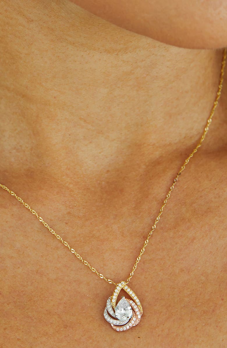 SAVVY CIE JEWELS Tri-Tone 18K Gold Plated Sterling Silver Cubic Zirconia Pendant Necklace, Alternate, color, Yellow