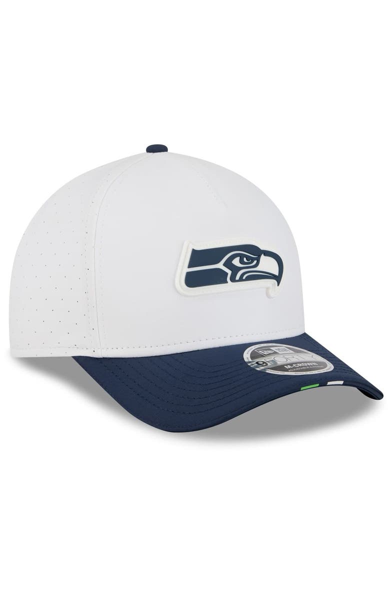 New Era Men's New Era  White/College Navy Seattle Seahawks 2025 NFL Training Camp A-Frame 9FORTY Adjustable Hat, Alternate, color, White
