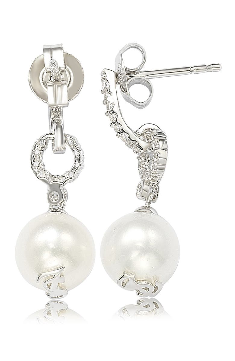SUZY LEVIAN Sterling Silver 8mm Freshwater Pearl & Created Sapphire Hang Earrings, Alternate, color,
