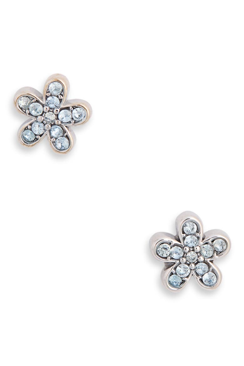 pavé cubic zirconia flower stud earrings, Alternate, color, BLUE / SILVER
