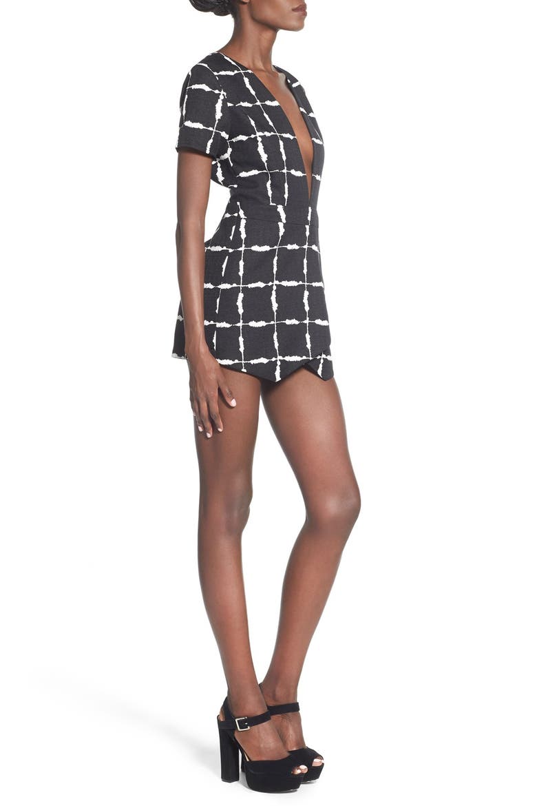 Plunge Romper, Alternate, color, BLACK/ WHITE