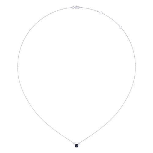 Luvmyjewelry Cushion Cut Sapphire & Diamond 14k Gold Birthstone Necklace In White Gold