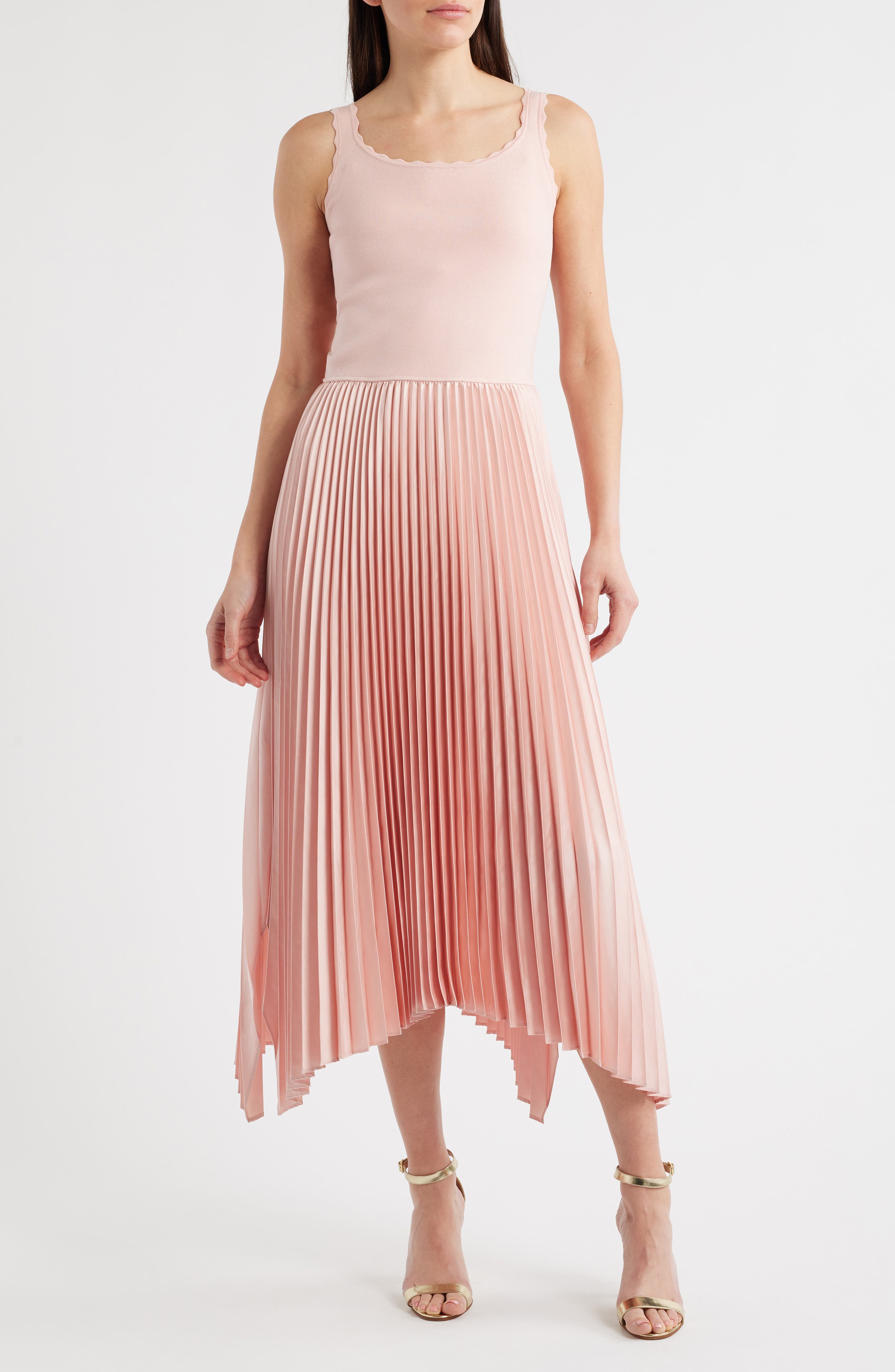 elie tahari mixed media pleated midi-dress Elie Tahari Women's The Mave Mixed Media Dress - NOIR