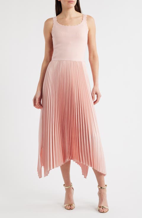 The Mave Mixed Media Pleated Midi Sweater Dress