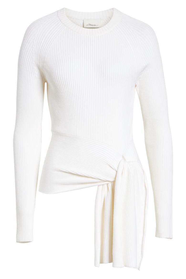 Side Tie Rib Knit Pullover, Alternate, color, WHITE SAND