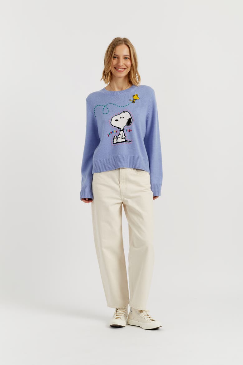 Wool-Cashmere Snoopy Embroidered Sweater, Main, color, Baby Blue