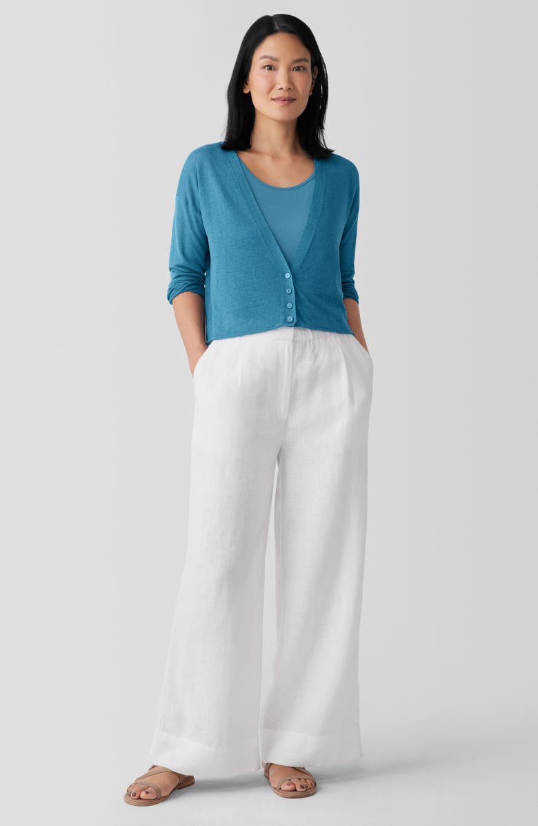 Eileen Fisher V-Neck Organic Linen & Organic Cotton Cardigan, Alternate, color, Cascade