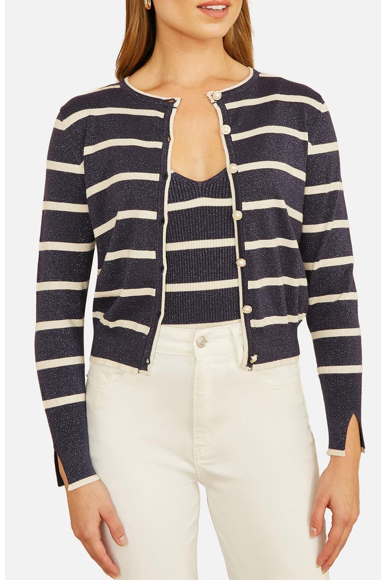Long Sleeve Round Neck Cardigan, Alternate, color, Navy