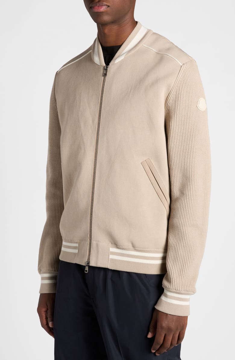 Moncler Cotton Blend Knit & Quilted Down Cardigan, Alternate, color, Medium Beige