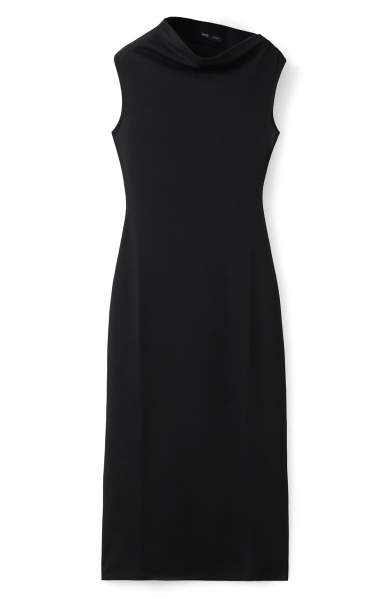 MANGO Asymmetric Midi Sheath Dress, Alternate, color, Black