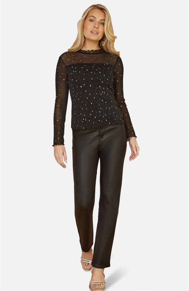 Yumi Mesh Star Print Long Sleeve Top, Alternate, color, Black