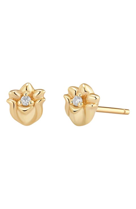 CZ Birth Flower Stud Earrings