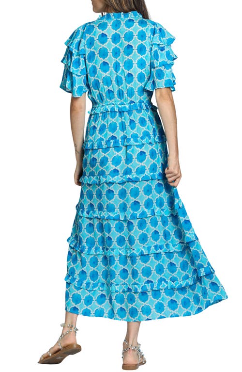Apny Tiered Ruffle Maxi Dress In Turquoise Multi