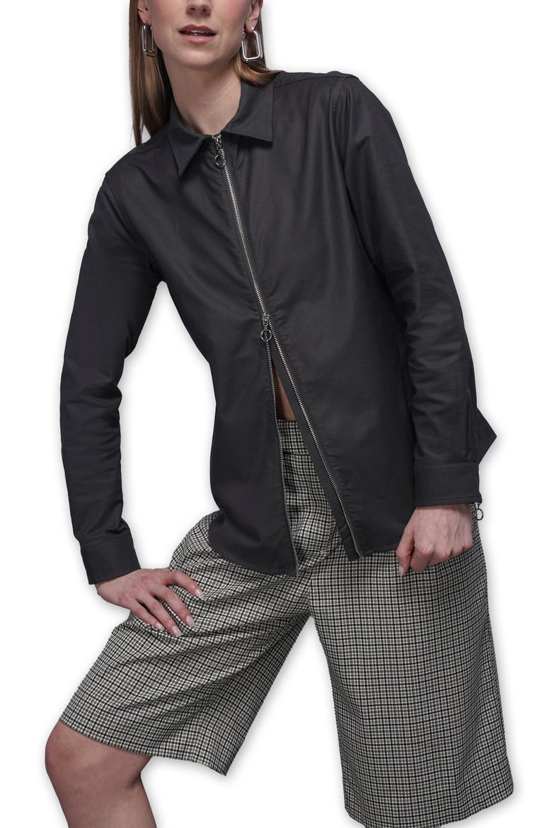 The Essential Long Sleeve Oxford Zip Up Shirt, Alternate, color, CHARCOAL