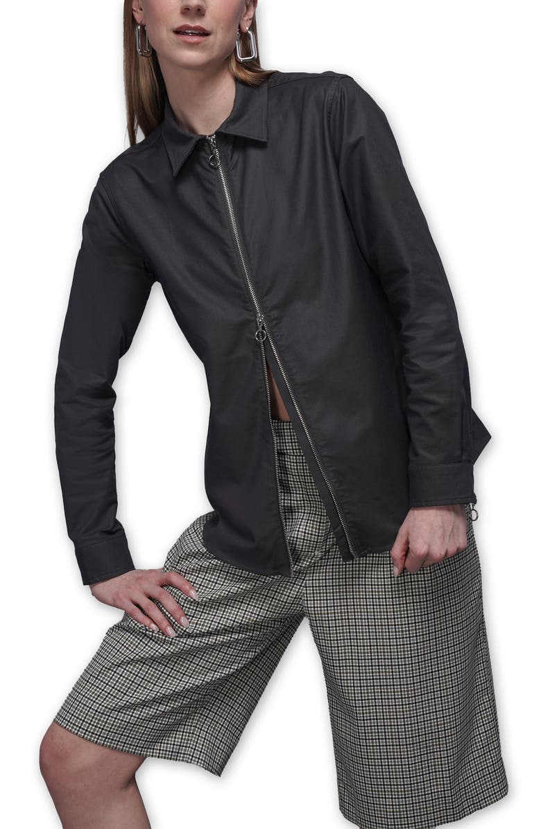 WILDFANG The Essential Long Sleeve Oxford Zip Up Shirt, Alternate, color, Charcoal