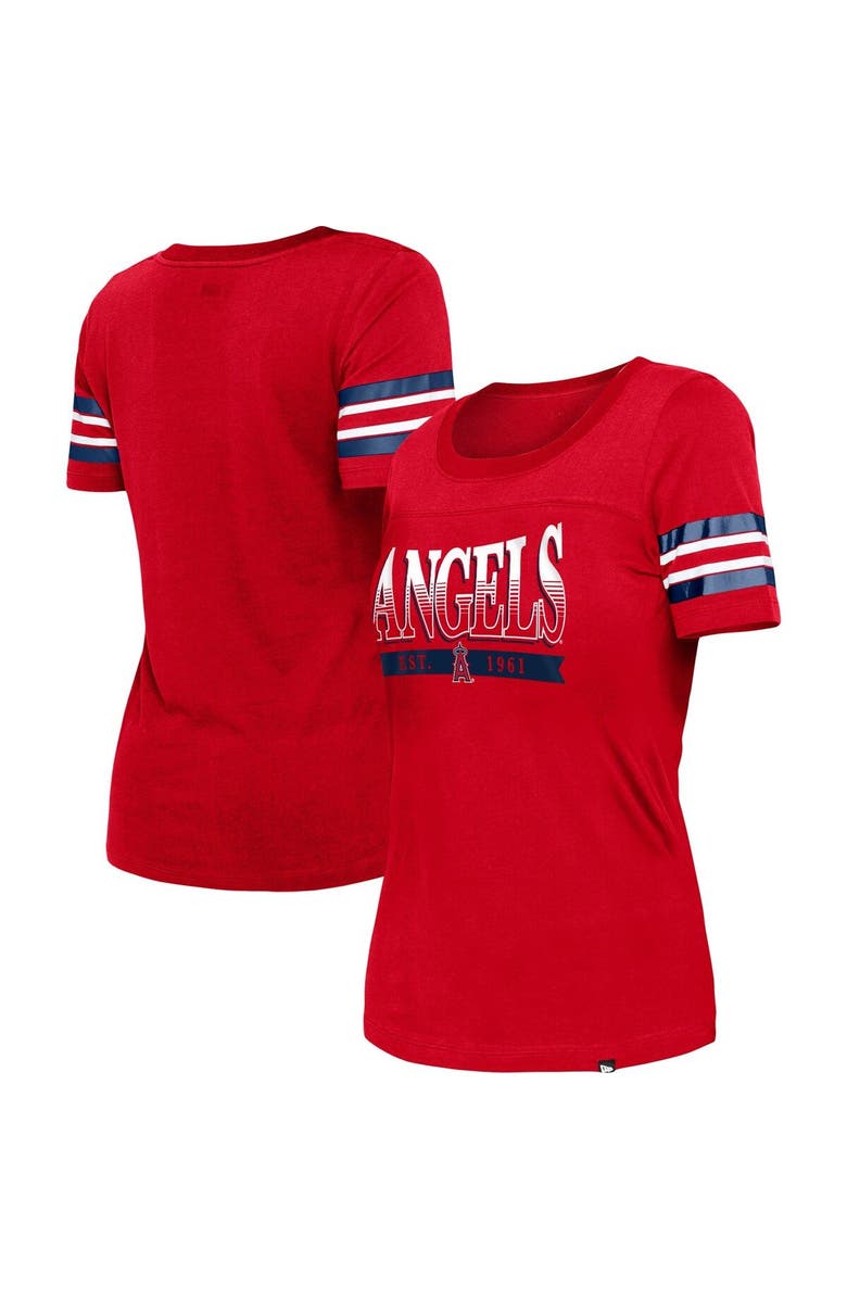 New Era Women's New Era Red Los Angeles Angels Team Stripe T-Shirt, Alternate, color,