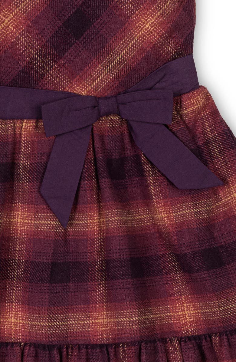 Hope & Henry Kids' Organic Puff Sleeve Tiered Flannel Dress with Sash, Alternate, color, Sugar Plum Plaid