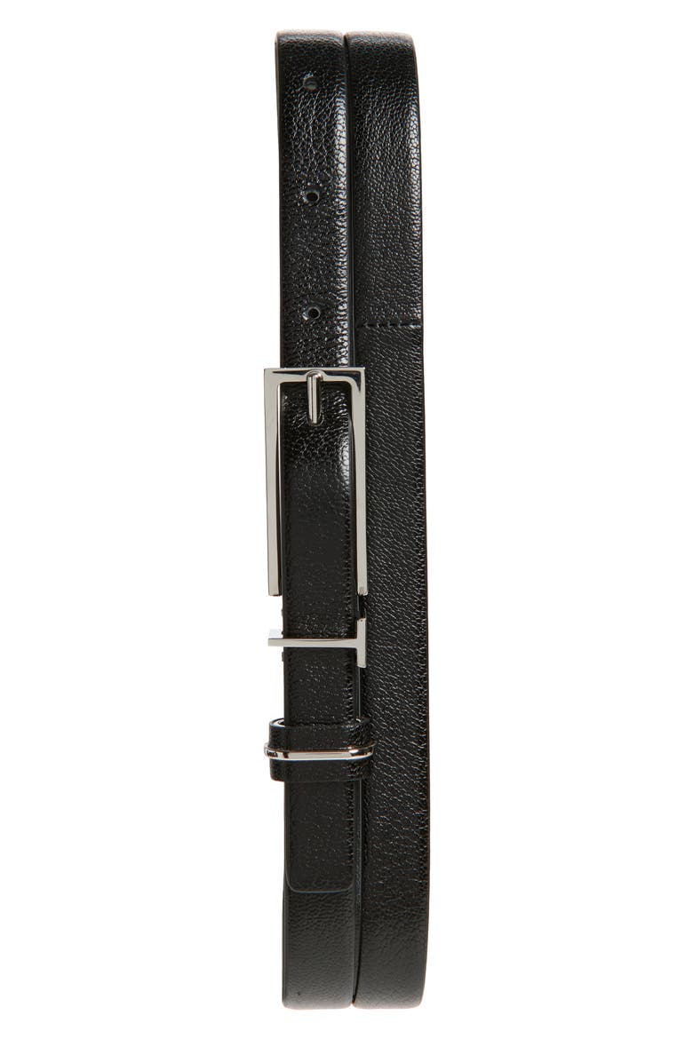 Metal T Goatskin Leather Belt, Main, color, 1N001 BLACK