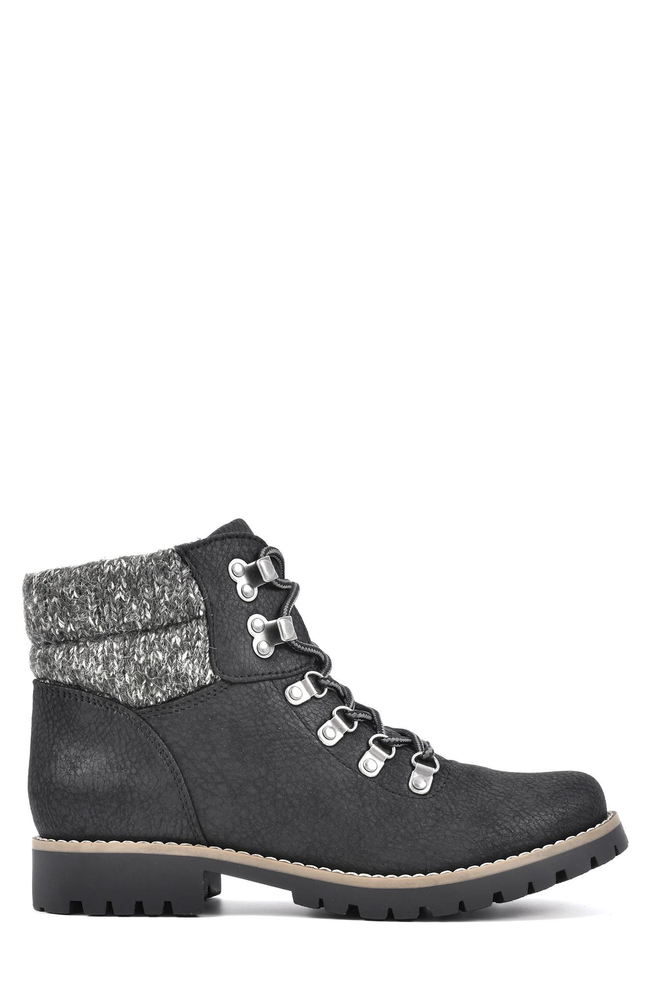 CLIFFS BY WHITE MOUNTAIN Pathfield Knit Collar Lace-Up Boot, Alternate, color, Black/ Fabric