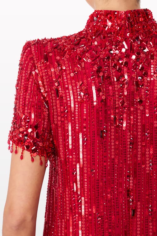 Jenny Packham Snapdragon Sequin-embellished Mini Dress In Red