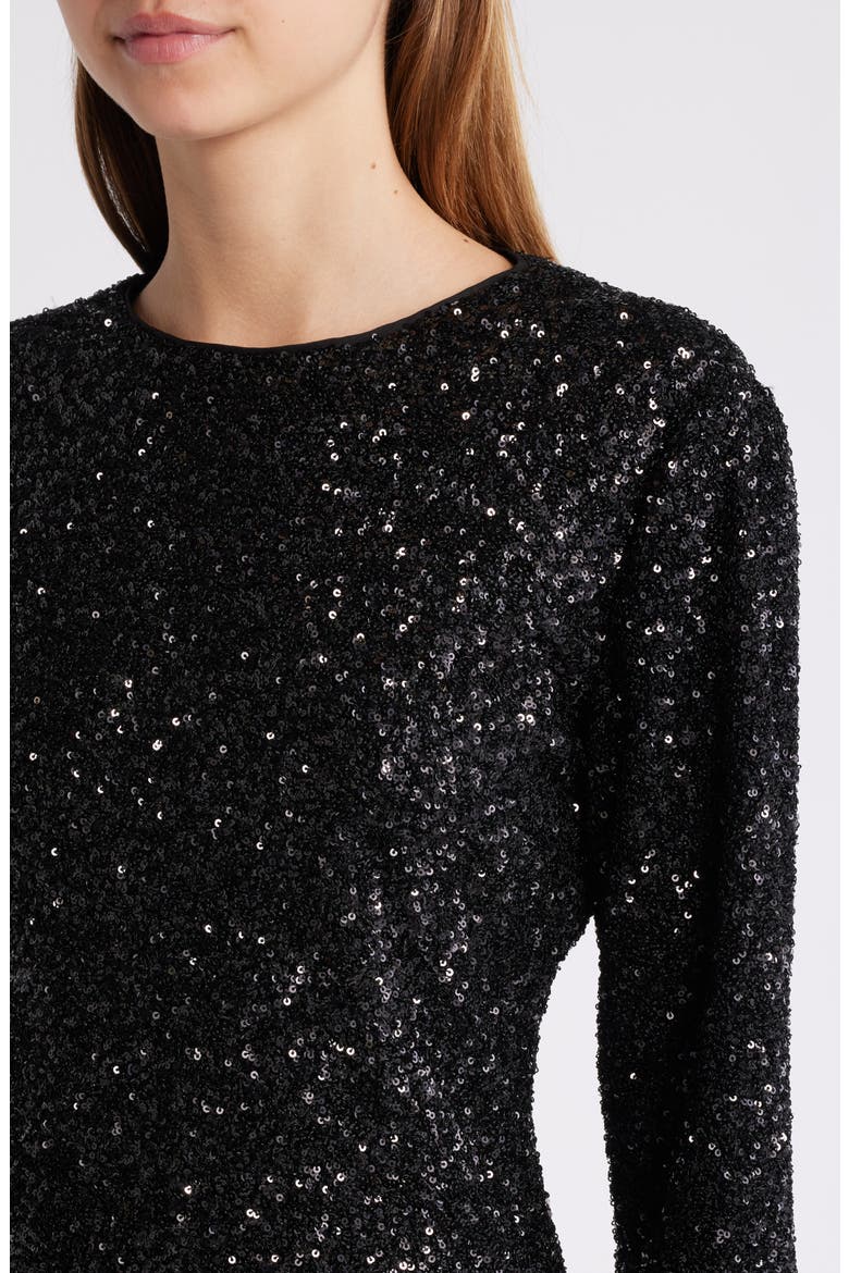 Sequin Long Sleeve Minidress, Alternate, color, BLACK