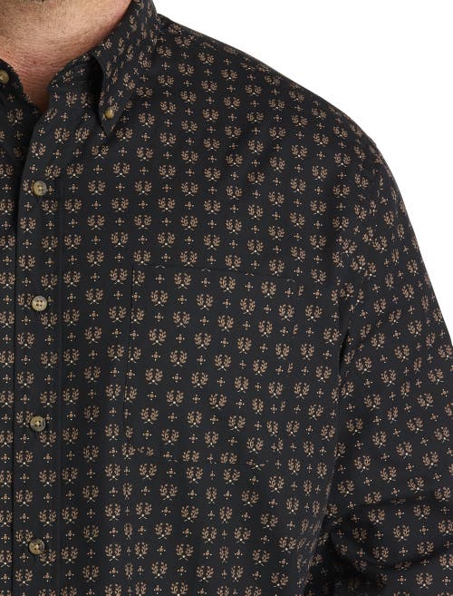 Harbor Bay By Dxl Big & Tall Easy-care Leaf Print Sport Shirt In Black