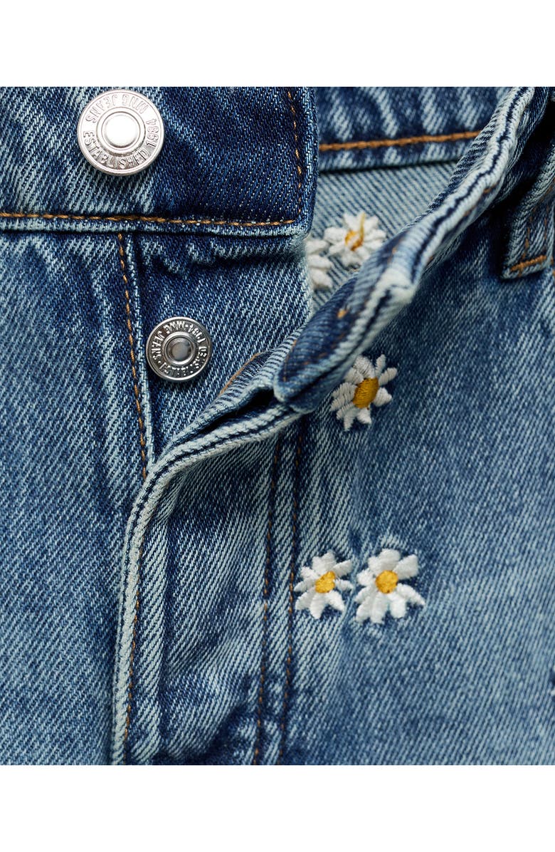 MANGO Massy Daisy Embroidered Wide Leg Jeans, Alternate, color, Medium Blue
