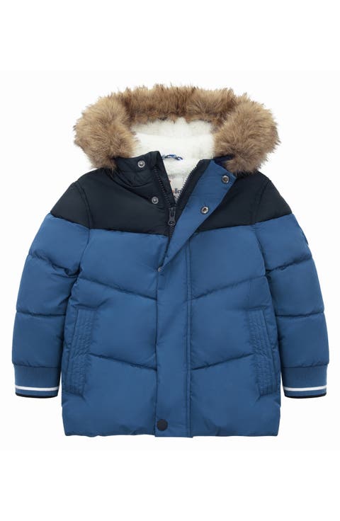 Fleece Lined  Puffer Coat with Removable Trim (Toddler)