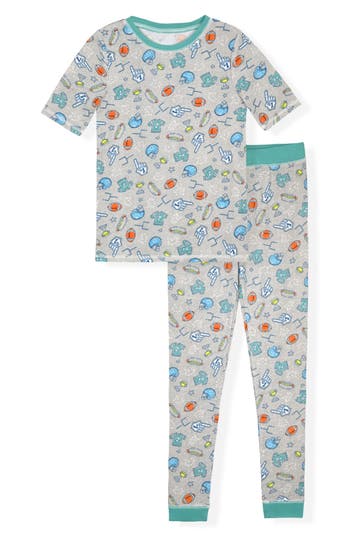 Cloud Nine Print Soft Fitted Two-piece Pajama Set In Gray