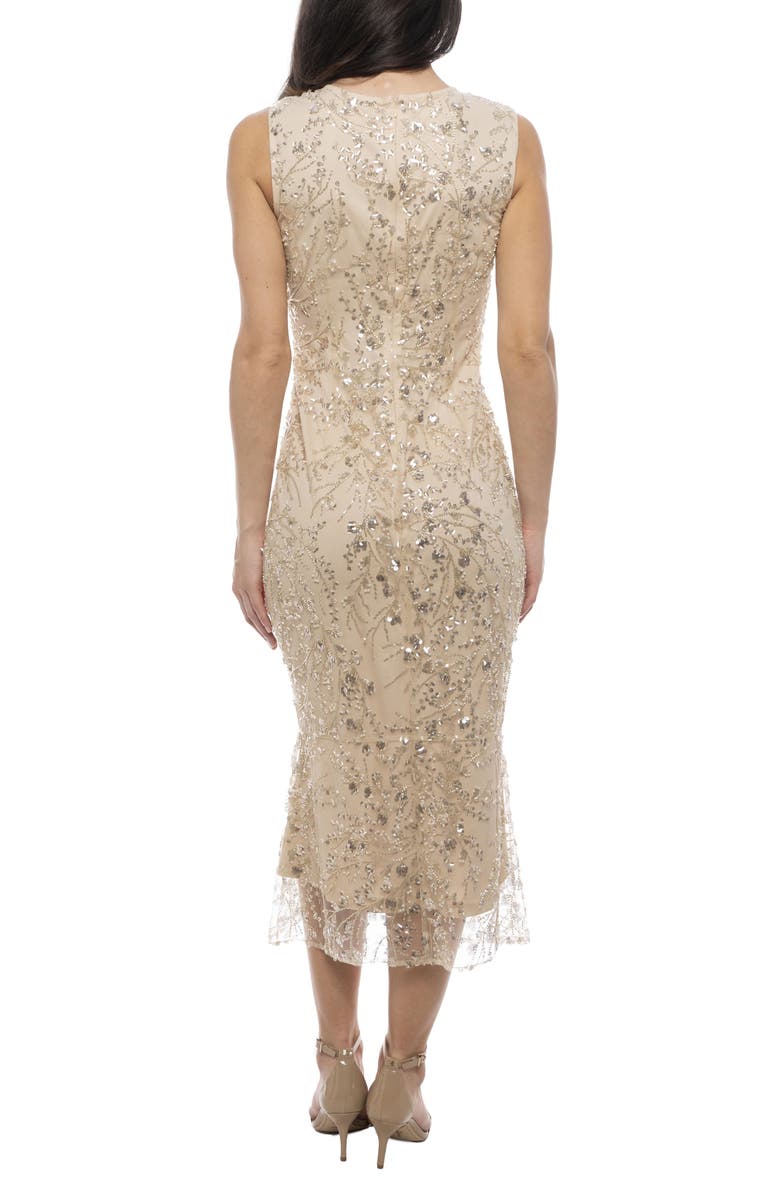 Marina Beaded Midi Cocktail Dress, Alternate, color, Champagne