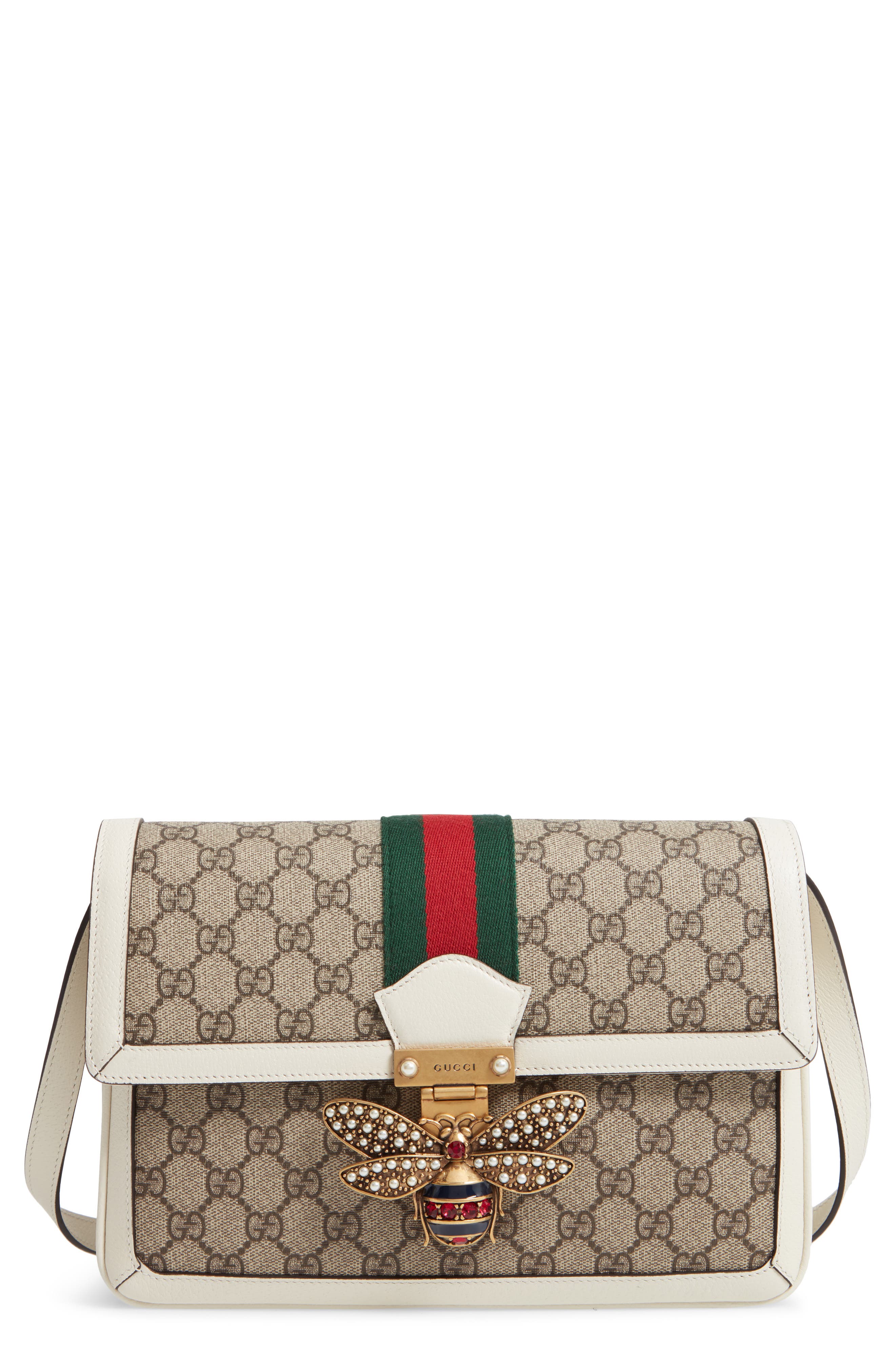 Queen Margaret GG Supreme Small Crossbody Bag, Main, color, BEIGE EBONY/ MYSTIC WHITE